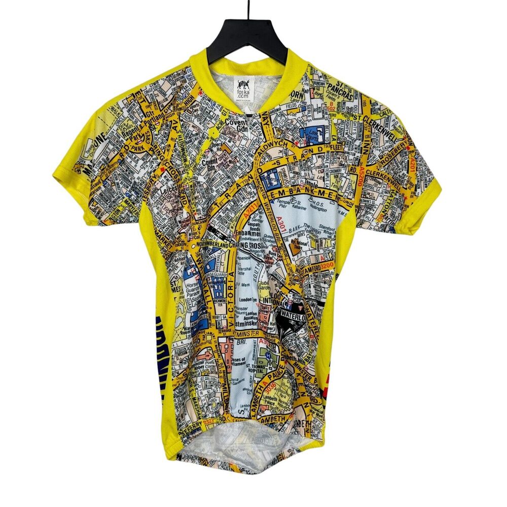 Foska Cycling‎ Shirt Yellow London Map Print Coolplus Fiber Technology Size S
